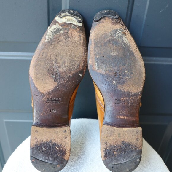 SALE - Franceschetti 10.5 - 11 Italian Tan Burnished Monk Strap Mens Dress Shoes - Picture 12 of 15